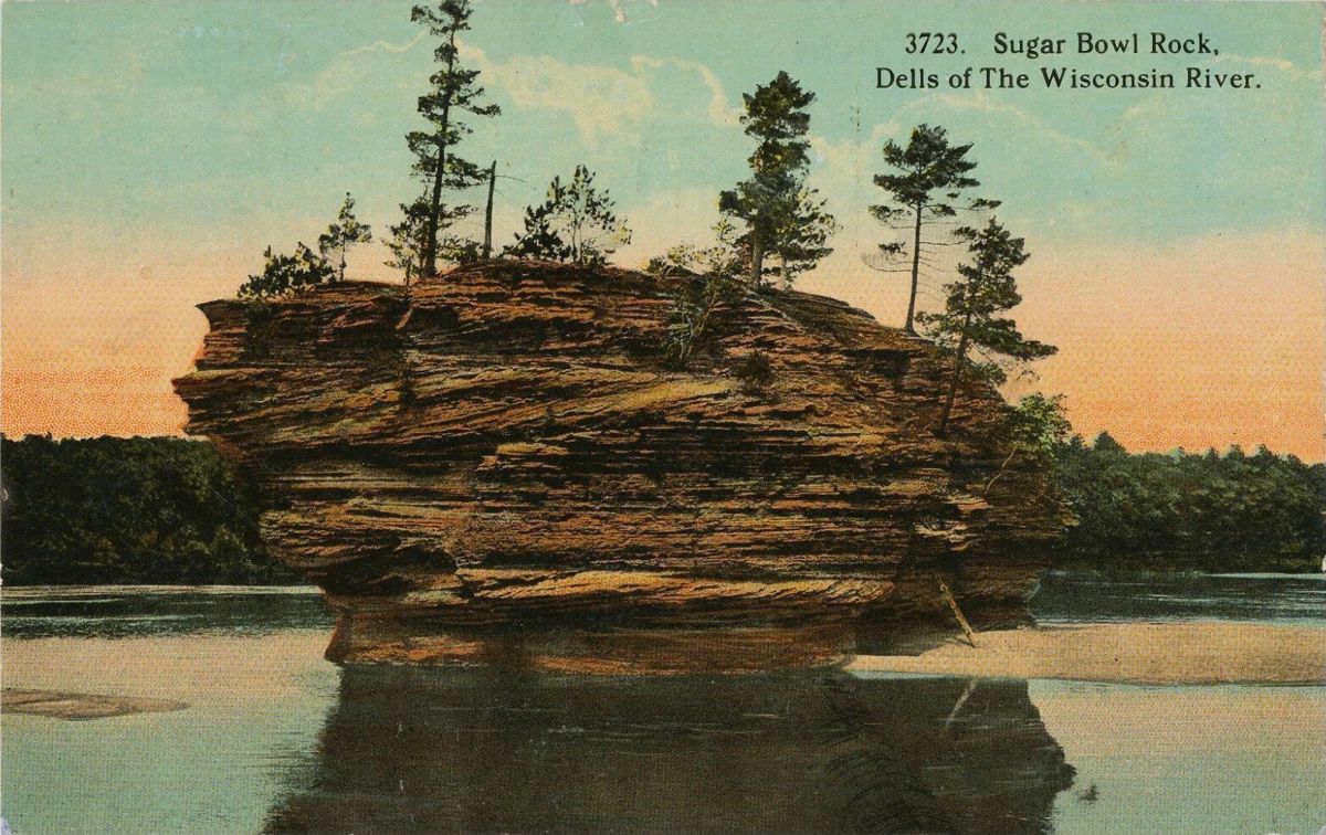 Old postcard of Sugar Bowl Rock in the Dells of the Wisconsin River, 1910