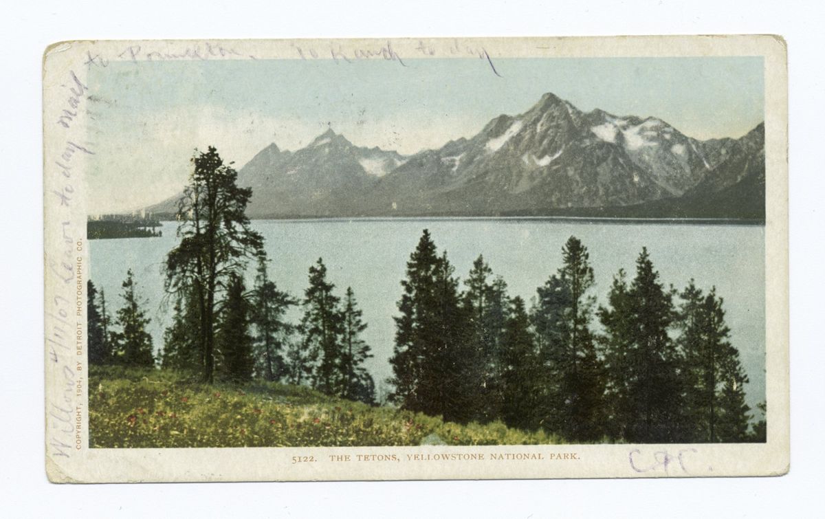 Old postcard of Jackson Lake and the Tetons, about 1900